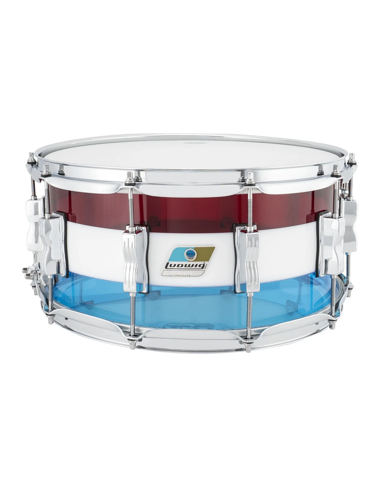 LS903VXXE1_Ludwig_Vistalite_6.5x14 Snare Drum_Red White and Blue_A.psd Ludwig Snare Drum LS903VXXE1 Vistalite - Image 1