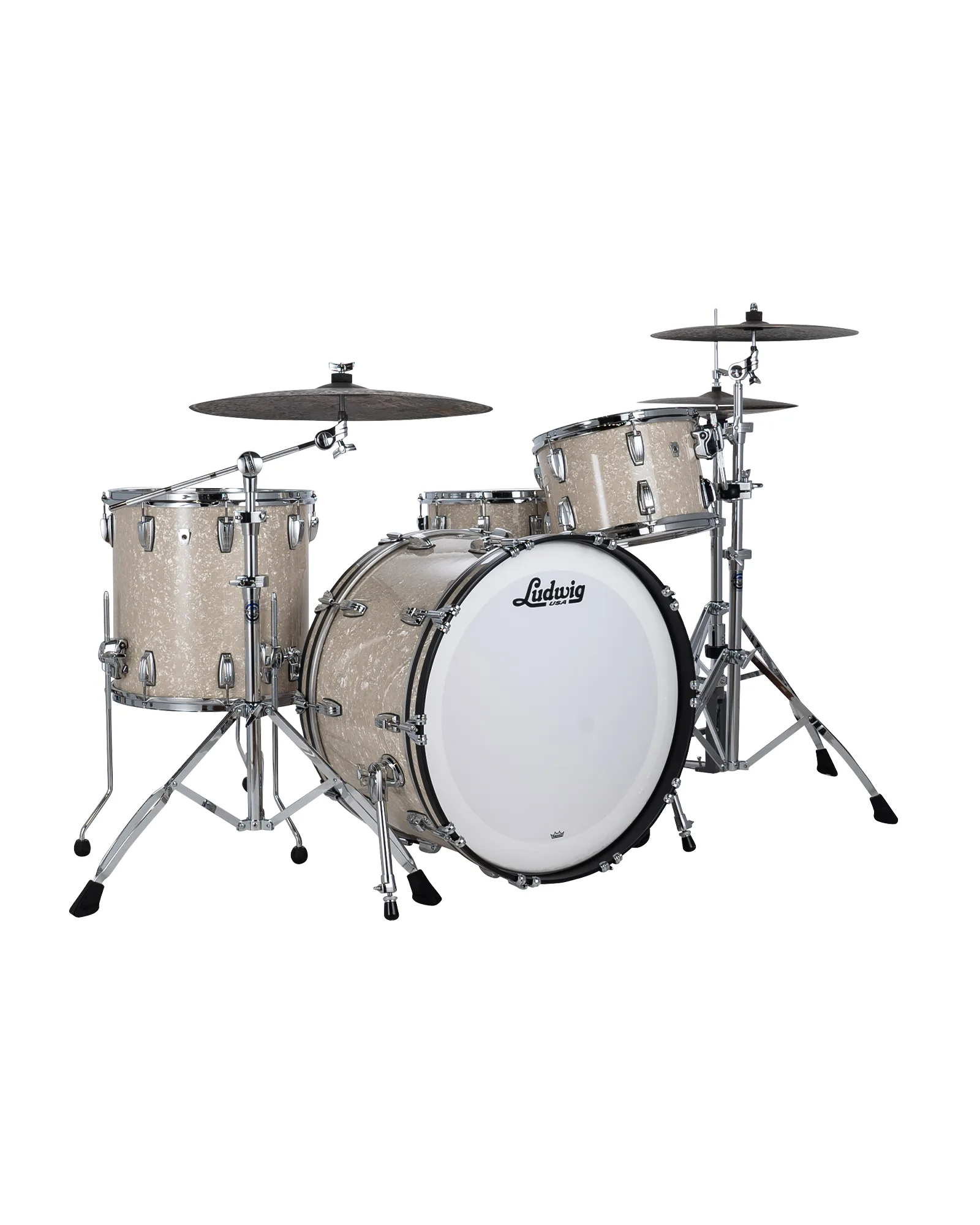 Ludwig Classic Oak Pro Beat Vintage White Marine Pearl_L7344AXNMWC_A Ludwig Classic Oak L7344AXNMWC - Image 1